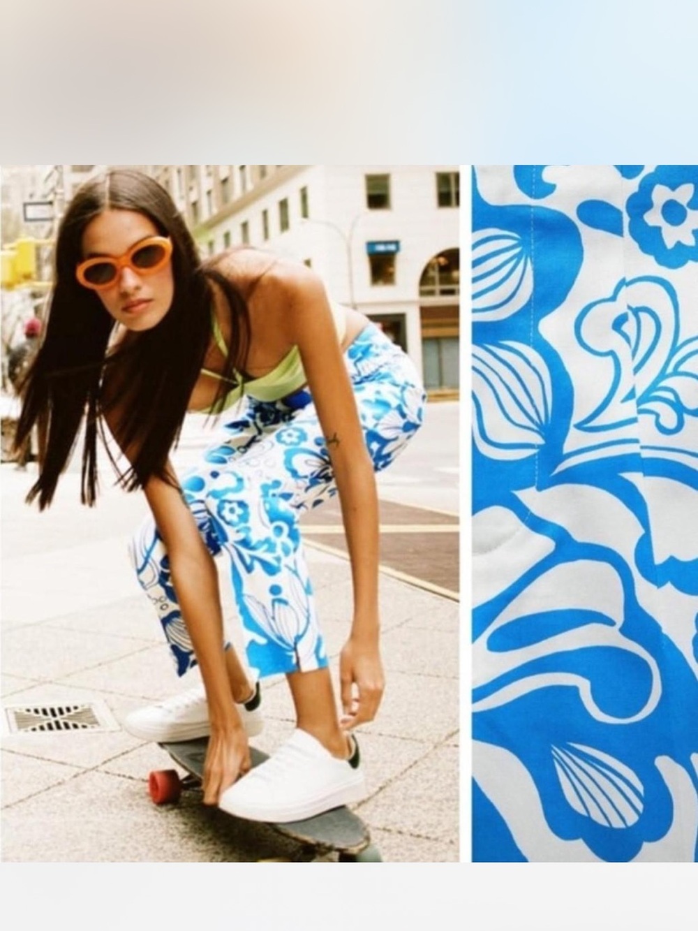 Zara Floral Blue Pants- brand new